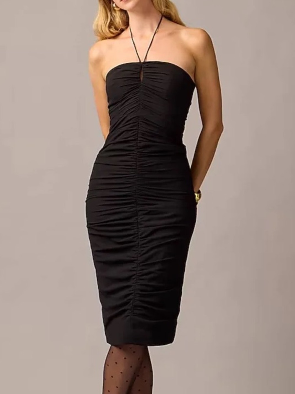 NWT J.Crew Collection Black Ruched Halter Midi Dress Cocktail Wedding Formal 10